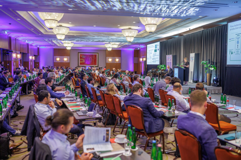 Full conference room during a plenary session at the International Flow Battery Forum 2026