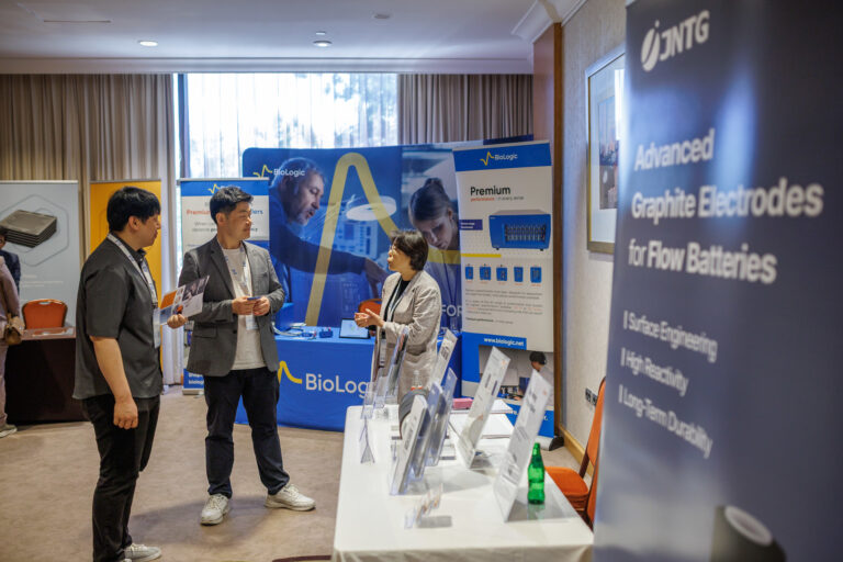 The exhibition area during a networking break at the International Flow Battery Forum 2026