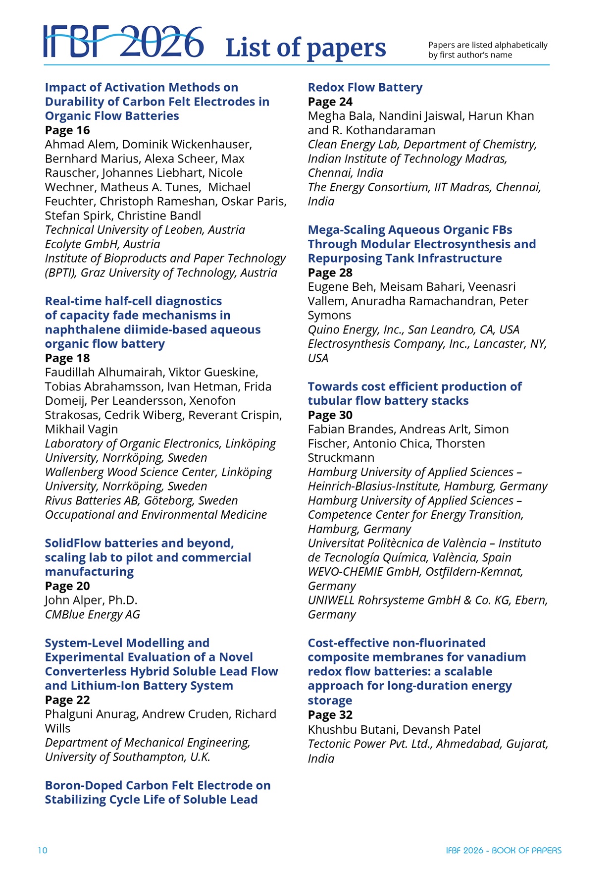 Contents pages listing the papers in the volume